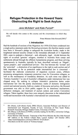 Refugee Protection in the Howard Years: Obstructing the Right to Seek Asylum