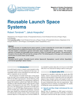 Reusable Launch Space Systems Robert Tomanek´ 1*, Jakub Hospodka1