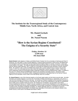 "How Is the Syrian Regime Constituted? the Enigma of a Security State"