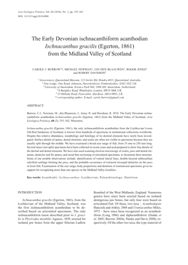 The Early Devonian Ischnacanthiform Acanthodian Ischnacanthus Gracilis (Egerton, 1861) from the Midland Valley of Scotland
