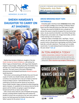 Sheikh Hamdan=S Daughter to Carry on at Shadwell