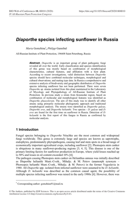 Diaporthe Species Infecting Sunflower in Russia