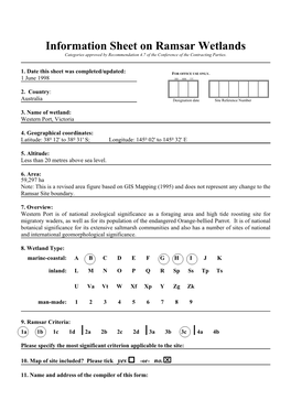 Information Sheet on Ramsar Wetlands Categories Approved by Recommendation 4.7 of the Conference of the Contracting Parties