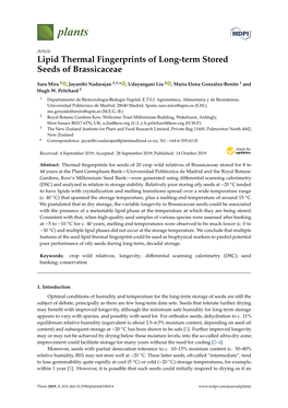 Lipid Thermal Fingerprints of Long-Term Stored Seeds of Brassicaceae