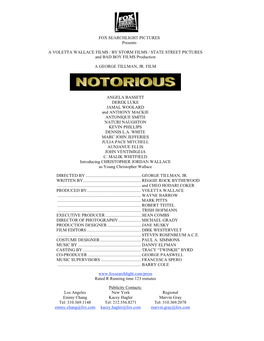 Notorious Film Production Notes