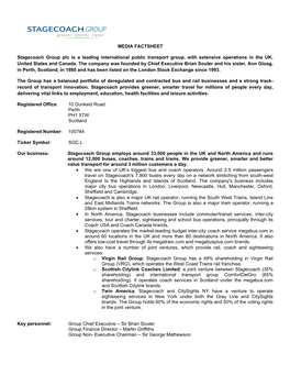 MEDIA FACTSHEET Stagecoach Group Plc Is a Leading International