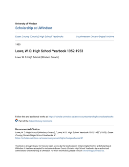 Lowe, W. D. High School Yearbook 1952-1953