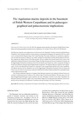 The Aquitanian Marine Deposits in the Basement of Polish Western Carpathians and Its Palaeogeo- Graphical and Palaeotectonic Implications