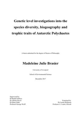 Genetic Level Investigations Into the Species Diversity, Biogeography and Trophic Traits of Antarctic Polychaetes