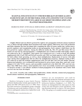 Seasonal Influences on in Vitro Bud Break in Dendrocalamus Hamiltonii Arn