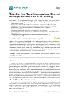 Metabolites from Marine Microorganisms, Micro, and Macroalgae: Immense Scope for Pharmacology