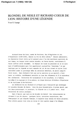 Blondel De Nesle Et Richard Coeur De Lion: Histoire D’Une Légende
