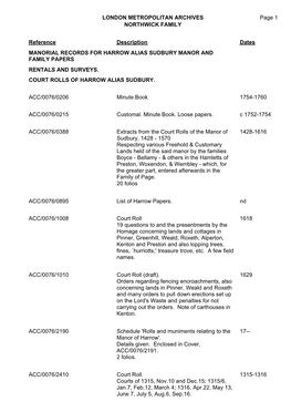 London Metropolitan Archives Northwick Family