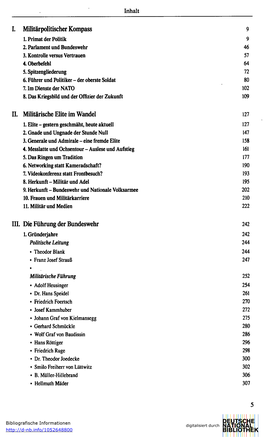 I. Militärpolitischer Kompass 9 II. Militärische Elite Im Wandel IQ. Die