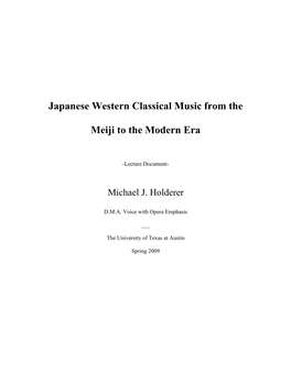 Japanese Western Classical Music from the Meiji to the Modern