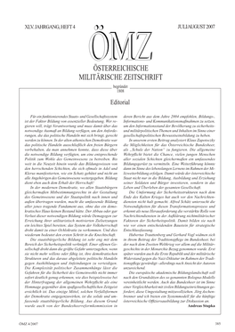 ÖSTERREICHISCHE MILITÄRISCHE ZEITSCHRIFT Begründet 1808 Editorial