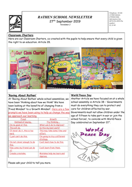 RATHEN SCHOOL NEWSLETTER 07999853906 Information Line Th 0870 054 4999 Pin 27 September 2019 Number: Newsletter 2 02 24 80