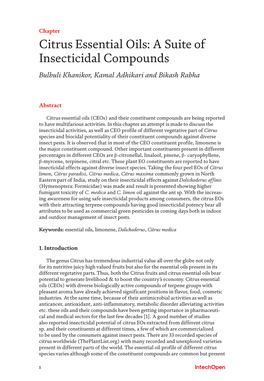 Citrus Essential Oils: a Suite of Insecticidal Compounds Bulbuli Khanikor, Kamal Adhikari and Bikash Rabha