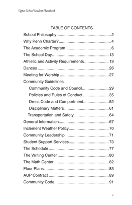 TABLE of CONTENTS School Philosophy