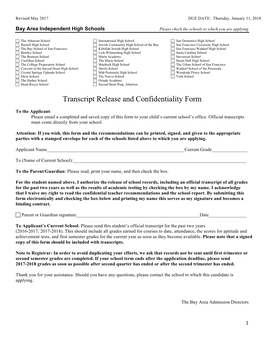 Transcript Release and Confidentiality Form