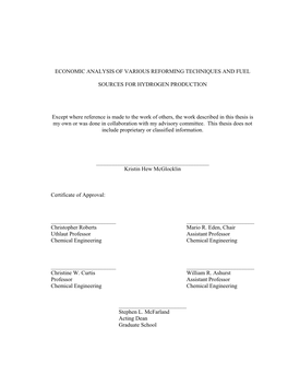 Economic Analysis of Various Reforming Techniques and Fuel