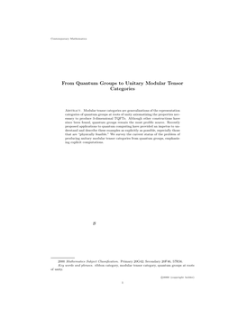 From Quantum Groups to Unitary Modular Tensor Categories