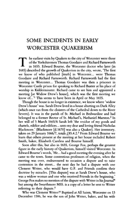 Some Incidents in Early Worcester Quakerism