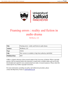 Framing Errors : Reality and Fiction in Audio Drama Mcmurtry, LG
