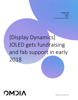 [Display Dynamics] JOLED Gets Fundraising and Fab Support in Early 2018