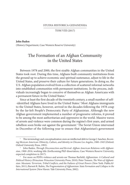 The Formation of an Afghan Community in the United States