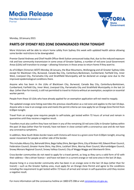 Parts of Sydney Red Zone Downgraded from Tonight.Pdf Pdf