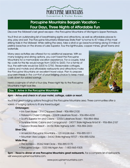 Porcupine Mountains Bargain Vacation – Four Days, Three Nights of Affordable