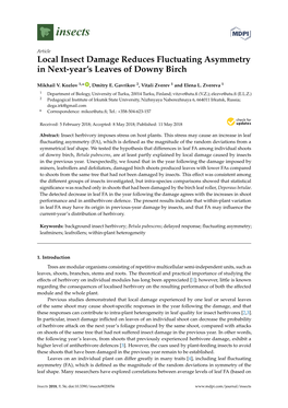Local Insect Damage Reduces Fluctuating Asymmetry in Next-Year's Leaves of Downy Birch