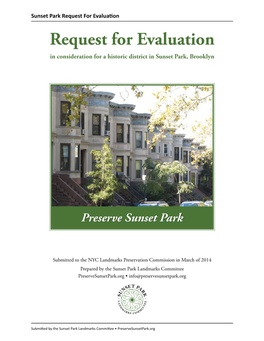 Request for Evaluation in Consideration for a Historic District in Sunset Park, Brooklyn