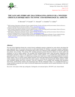 (Ionian Sea, Western Greece) Earthquakes: Tectonic and Seismological Aspects