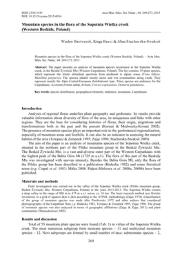 Mountain Species in the Flora of the Sopotnia Wielka Creek (Western Beskids, Poland)