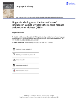 Linguistic Ideology and the ‘Correct’ Use of Language in Camilo Ortúzar’S Diccionario Manual De Locuciones Viciosas (1893)