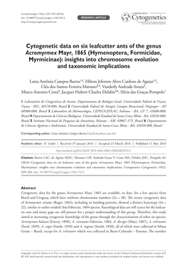 ﻿Cytogenetic Data on Six Leafcutter Ants of the Genus Acromyrmex Mayr, 1865 (Hymenoptera, Formicidae, Myrmicinae): Insights In