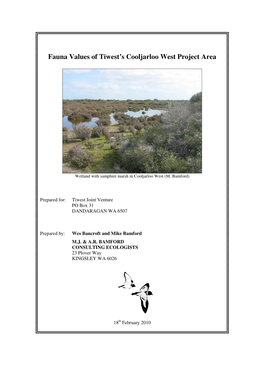 Fauna Values of Tiwest's Cooljarloo West Project Area