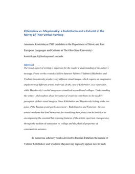 Khlebnikov Vs. Mayakovsky: a Budetlianin and a Futurist in the Mirror of Their Verbal Painting