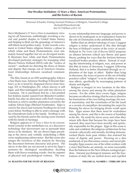 Our Peculiar Institution: 12 Years a Slave, American Protestantism, and the Erotics of Racism