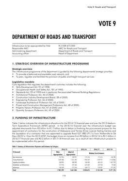 Vote 9: Roads and Transport