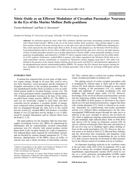 Nitric Oxide As an Efferent Modulator of Circadian Pacemaker Neurones in the Eye of the Marine Mollusc Bulla Gouldiana Torsten Bullmann# and Paul A