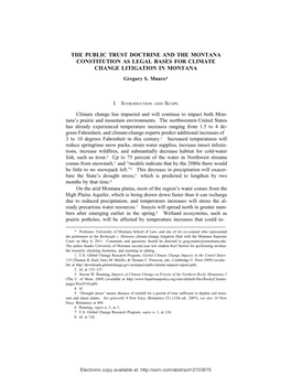 The Public Trust Doctrine and the Montana Constitution As Legal Bases for Climate Change Litigation in Montana