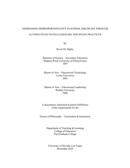 Addressing Disproportionality in School Discipline Through