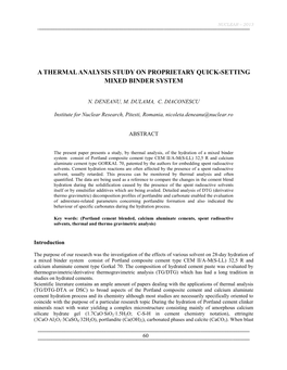 A Thermal Analysis Study on Proprietary Quick-Setting Mixed Binder System