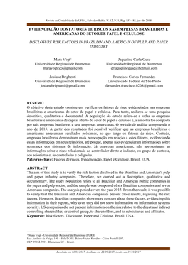Evidenciação Dos Fatores De Riscos Nas Empresas Brasileiras E Americanas Do Setor De Papel E Celulose