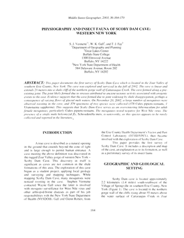 Physiography and Insect Fauna of Scoby Dam Cave: Western New York