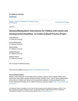 Sensory/Manipulation Interventions for Children with Autism and Developmental Disabilities: an Evidence-Based Practice Project