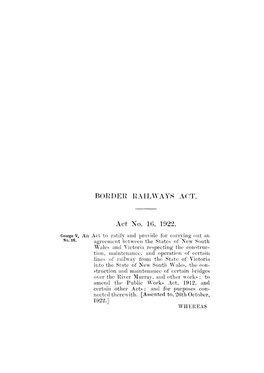 BORDER RAILWAYS ACT. Act No. 16, 1922